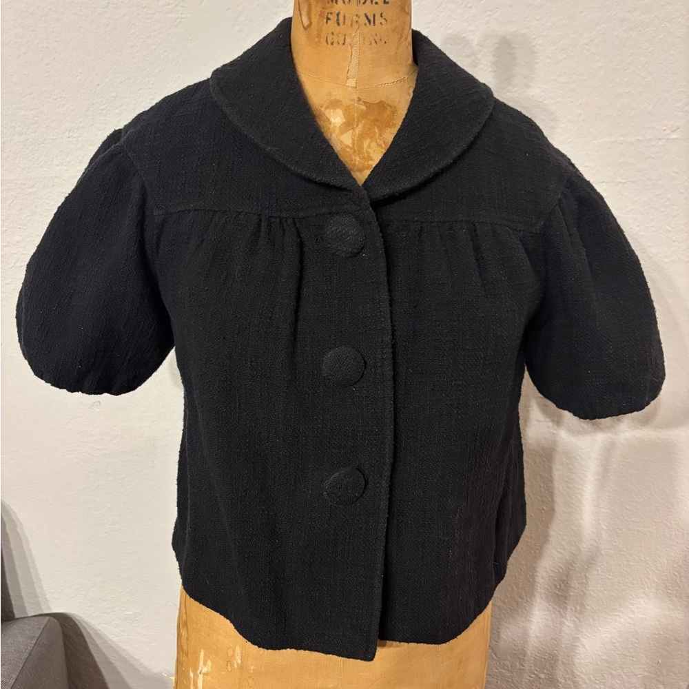 Vintage Kenar Texturedt Cotton Short Sleeve Cropped Swing Jacket Women’s Size 6
